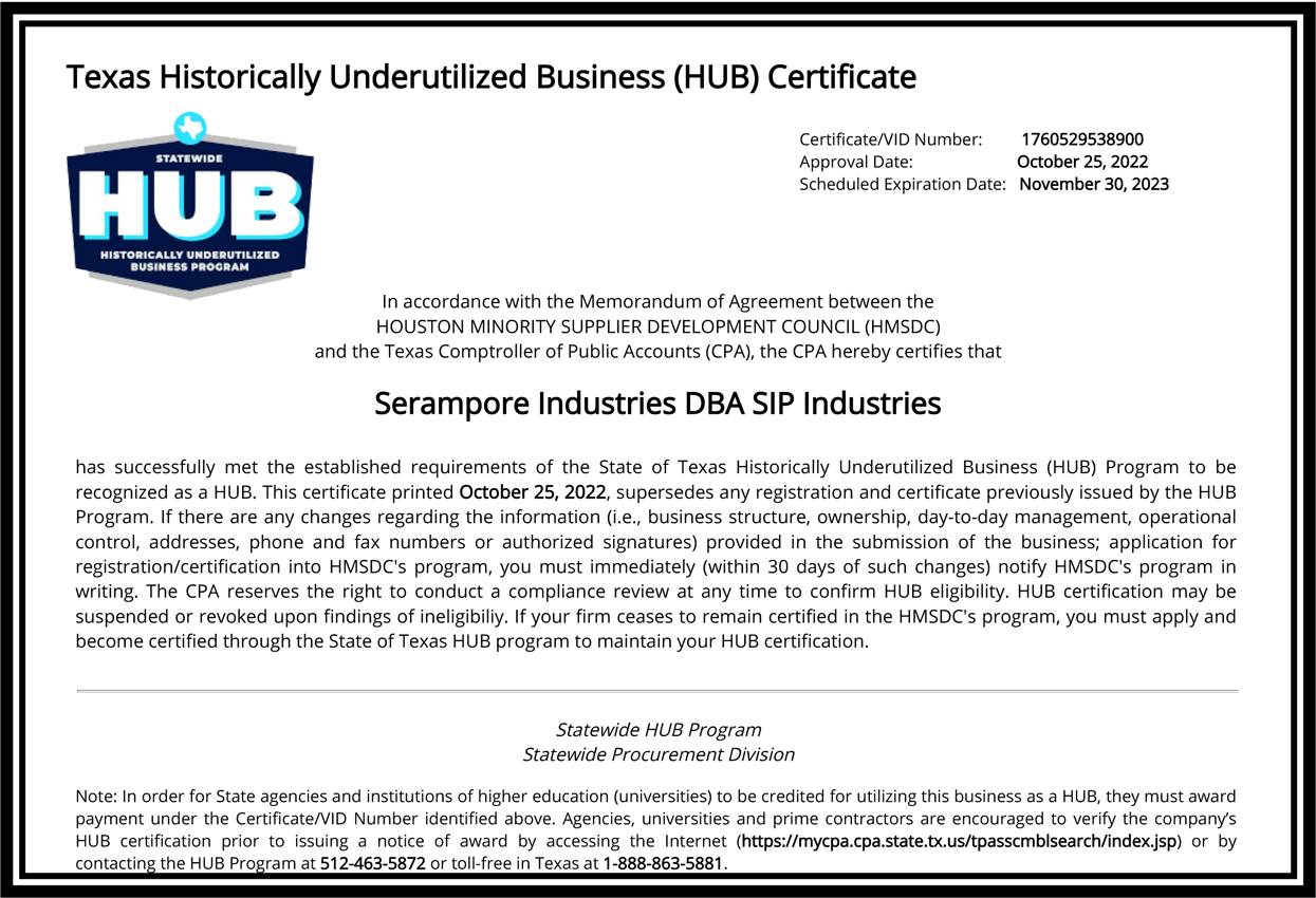 SIP-Texas-HUB-Certification